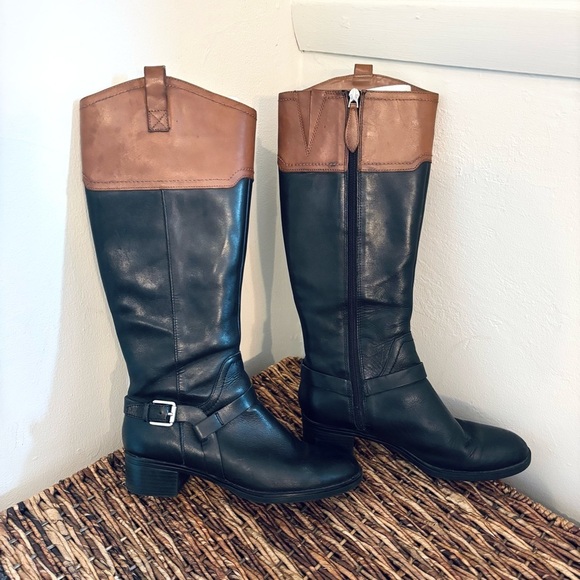 Franco Sarto Shoes - Franco Sarto Corbeit Leather Knee High Riding Boots Brown Black Size 7
